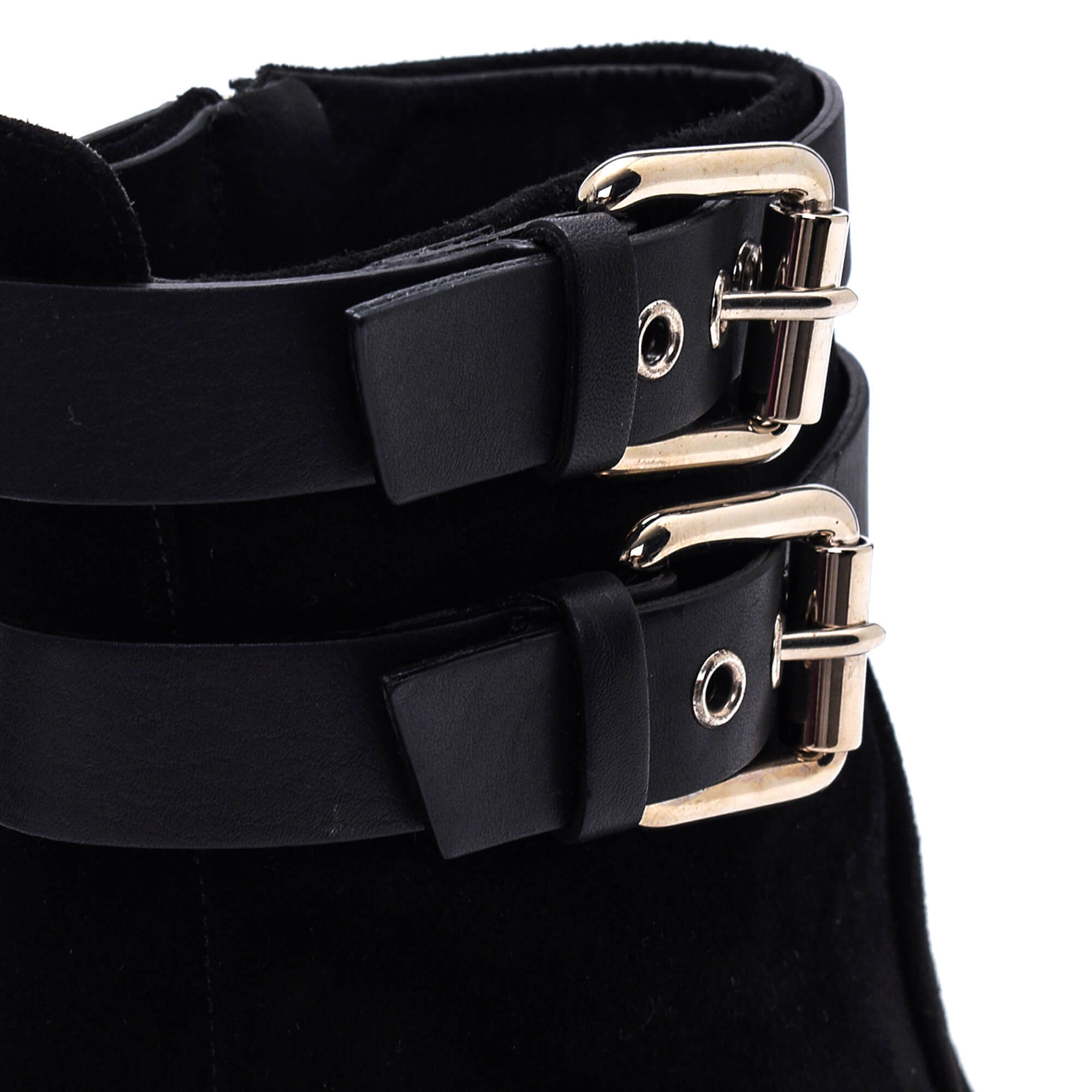 Giuseppe Zanotti - Black Suede Double Buckle Studded Heel Ankle Boots